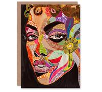 Artery8 Greeting Card Abstract Colourful Woman Portrait Mosaic Artwork Blank For Him Or Her Art Birthday Card