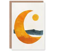Artery8 Greeting Card Abstract Crescent Moon Sun Sea Orange Blue Boho Birthday in Yellow Artery8 Yellow