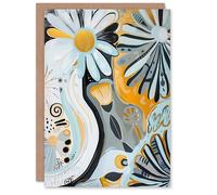 Artery8 Greeting Card Abstract Daisy Wild Flowers Painting Pastels Gold For Her Woman Birthday Card