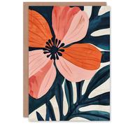 Artery8 Greeting Card Abstract Flower Bloom Coral Pink Blue Floral For Her Woman Birthday Card