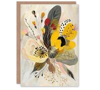 Artery8 Greeting Card Abstract Flower Bouquet Muted Tones Folk Art For Her Woman Birthday Card
