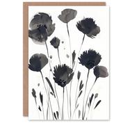 Artery8 Greeting Card Abstract Flowers Black White Floral Watercolour Blank For Him Or Her Art Sympathy Card