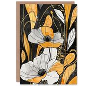 Artery8 Greeting Card Abstract Gold Black Poppy Flowers Floral Painting For Her Woman Birthday Card