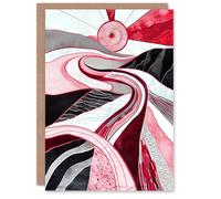 Artery8 Greeting Card Abstract Mountain Path Pink Sunset Hike Design Blank For Him Or Her Art Birthday Card