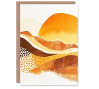 Artery8 Greeting Card Abstract Mountains Sunset Amber Orange Landscape Blank For Him Or Her Art Birthday Card