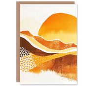Artery8 Greeting Card Abstract Mountains Sunset Amber Orange Landscape in Mustard Artery8 Mustard