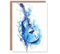 Artery8 Greeting Card Abstract Music Guitar Blue Watercolour Splat Blank For Him Or Her Art Birthday Card