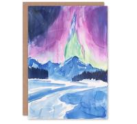 Artery8 Greeting Card Abstract Northern Lights Aurora Borealis in Winter Blank For Him Or Her Art Birthday Card