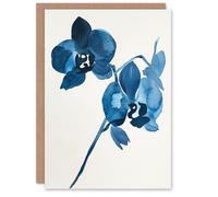Artery8 Greeting Card Abstract Orchid Flower Bloom Blue Watercolour For Her Woman Birthday Card