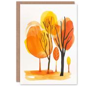 Artery8 Greeting Card Abstract Park Autumn Trees Watercolour Painting Birthday in Orange Artery8 Orange