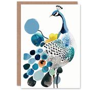 Artery8 Greeting Card Abstract Pattern Peacock Bird Bright Watercolour For Her Woman Birthday Card