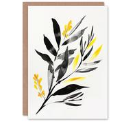 Artery8 Greeting Card Abstract Plant Lover Frond Black Yellow Botanical Blank For Him Or Her Art Birthday Card