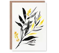 Artery8 Greeting Card Abstract Plant Lover Frond Black Yellow Botanical Blank For Him Or Her Art Birthday Card