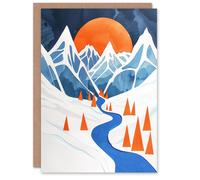 Artery8 Greeting Card Abstract River Mountain Winter Snow Landscape Blank For Him Or Her Art Birthday Card
