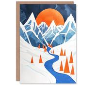 Artery8 Greeting Card Abstract River Mountain Winter Snow Landscape Birthday in Blue Artery8 Blue