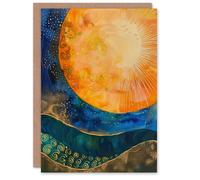 Artery8 Greeting Card Abstract Sunrise Modern Tarot Style Painting Birthday in Blue Artery8 Blue