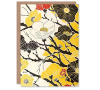 Artery8 Greeting Card Abstract Tree Branch Wildflowers Design Yellow For Her Woman Birthday Card