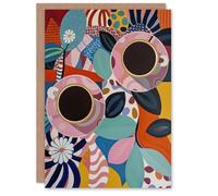 Artery8 Greeting Card Abstract Trippy Coffee Cups Pop Art Pattern Blank For Him Or Her Art Birthday Card