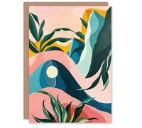 Artery8 Greeting Card Abstract Tropical Leaves Mountains Pastel Colour Blank For Him Or Her Art Birthday Card