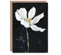 Artery8 Greeting Card Abstract White Lily Flower Black Floral Painting For Her Woman Birthday Card