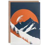 Artery8 Greeting Card Abstract Winter Crescent Moon Mountain Landscape Blank For Him Or Her Art Birthday Card