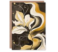 Artery8 Greeting Card Abstract Yellow Ochre Grey Flower Organic Shapes For Her Woman Birthday Card