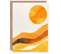 Artery8 Greeting Card Abstract Yellow Orange Sun Landscape Painting Blank For Him Or Her Art Birthday Card