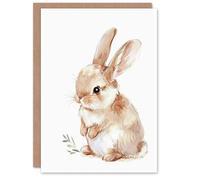 Artery8 Greeting Card Adorable Fluffy Baby Bunny Animal Watercolour For Child Kids Birthday Card