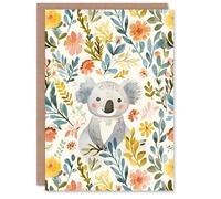 Artery8 Greeting Card Adorable Koala Bear in Floral Meadow Watercolour For Child Kids Birthday Card