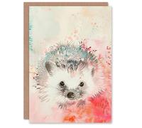 Artery8 Greeting Card Adorable Watercolour Hedgehog Modern Light Pink Blank For All Him Or Her Art Birthday Card