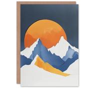 Artery8 Greeting Card Alpine Mountain Peaks Sun Abstract Painting Blank For Him Or Her Art Birthday Card