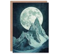 Artery8 Greeting Card Alpine Mountain Range Peak Full Moon Fantasy Art Blank For Him Or Her Art Birthday Card