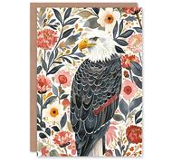 Artery8 Greeting Card American Bald Eagle Floral Watercolour Portrait For Her Woman Birthday Card