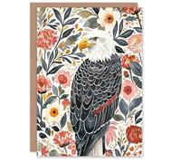 Artery8 Greeting Card American Bald Eagle Floral Watercolour Portrait For Her Woman Birthday Card