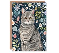 Artery8 Greeting Card American Shorthair Cat Lover Floral Watercolour For Her Woman Birthday Card
