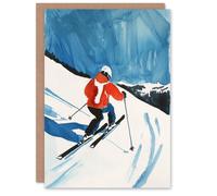 Artery8 Greeting Card Austria Skier Skiing Winter Sport Ski Watercolour Blank For Him Or Her Art Birthday Card