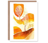 Artery8 Greeting Card Autumn Countryside Trees Abstract Watercolour Blank For Him Or Her Art Birthday Card