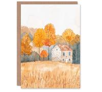 Artery8 Greeting Card Autumn Forest Trees by Wheat Farm Stone House Blank For Him Or Her Art Birthday Card
