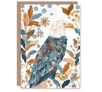 Artery8 Greeting Card Bald Eagle on Autumn Tree Watercolour Folk Art Blank For Him Or Her Art Birthday Card