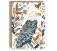 Artery8 Greeting Card Bald Eagle on Autumn Tree Watercolour Folk Art Blank For Him Or Her Art Birthday Card