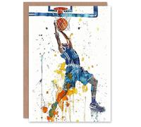 Artery8 Greeting Card Basketball Player Slam Dunk Sport Watercolour For Him Man Birthday Card