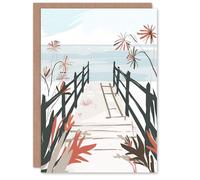 Artery8 Greeting Card Beach Trail Soft Pastel Red Blue Boho Floral Blank For Him Or Her Art Birthday Card