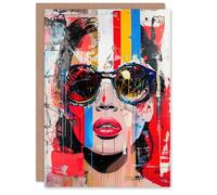 Artery8 Greeting Card Beautiful Vintage Lady Shades Street Art Graffiti Blank For Him Or Her Art Birthday Card
