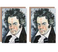 Artery8 Greeting Card Beethoven Classical Music Composer Portrait Blank For Him Or Her Art Birthday Card (Pack of 2)
