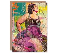 Artery8 Greeting Card Big is Beautiful Bright Colourful Woman Portrait Blank For Him Or Her Art Birthday Card