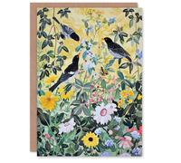 Artery8 Greeting Card Birds in Blooming Spring Wildflower Field Birthday in Yellow Artery8 Yellow