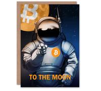 Artery8 Greeting Card Bitcoin To Moon Crypto Astronaut Satoshi Birthday Card in Dark Blue Artery8 Dark Blue