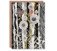 Artery8 Greeting Card Black and White Stripes Abstract Wildflower Garden For Her Woman Birthday Card
