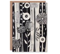 Artery8 Greeting Card Black White Striped Wildflowers Artwork Floral Blank For Him Or Her Art Birthday Card