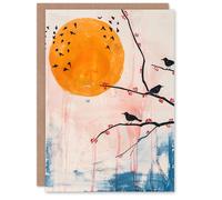 Artery8 Greeting Card Blackbirds on Tree Branch Winter Sun Painting Birthday Artery8 Multicolor